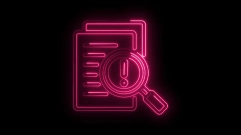 Neon document error search animation on black background cybersecurity risk Stock Footage 330777766