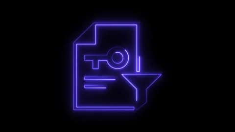 Neon document file with key and filter icon animation on black background f.. Stock-Footage 308285654