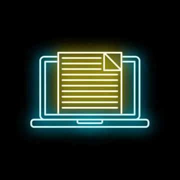 Neon document file on laptop screen icon イラスト素材