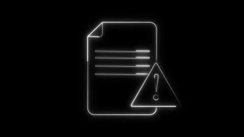 Neon document file paper warning animation displays alert exclamation signs.. Stock Footage 340999827