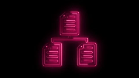 Neon document flowchart animation on black background depicting information.. Stock Footage 346003484