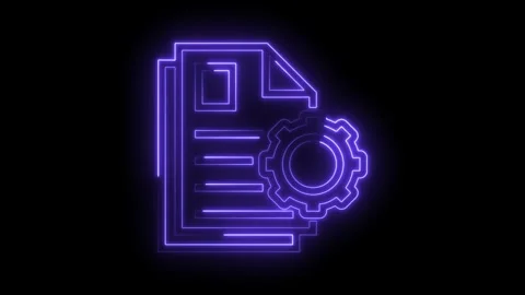 Neon document with gear animation glowing line icon technology settings Stock Footage 322961709
