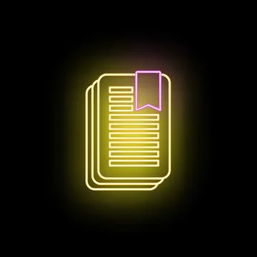 Neon document icon with bookmark symbol 스톡 일러스트