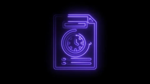 Neon document icon with clock and progress bars symbolizing time management Stock Footage 333953819