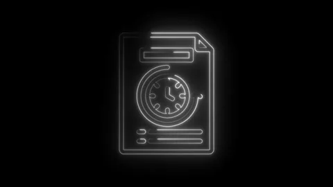 Neon document icon with clock and refresh arrow animation time management Stock Footage 333953833