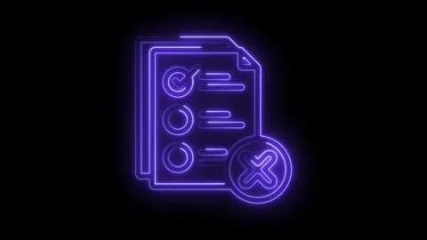 Neon document icon displaying checklist with wrong cross symbol animation 库存影片 330785419