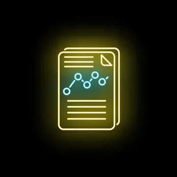 Neon document icon showing data analysis graph Stock Illustration