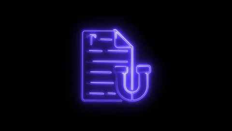 Neon document with magnet icon on black background data extraction and lead.. 스톡 동영상 308216142