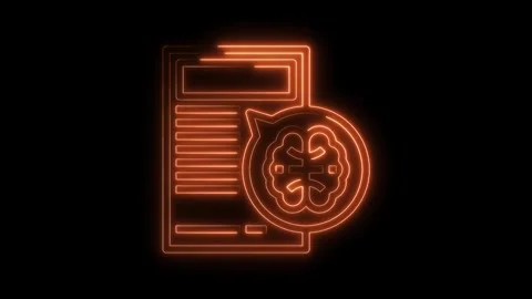 Neon document paired with a brain icon symbolizing intelligence artificial Stock Footage 322971918