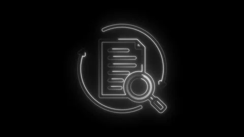 Neon document search icon with circular arrows animation representing data .. Stock Footage 346139884