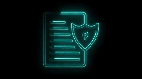 Neon document security shield icon glowing cyber protection Stock Footage 322975001