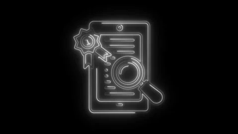Neon document verification quality assurance magnifying glass and first pla.. Stock Footage 314649889