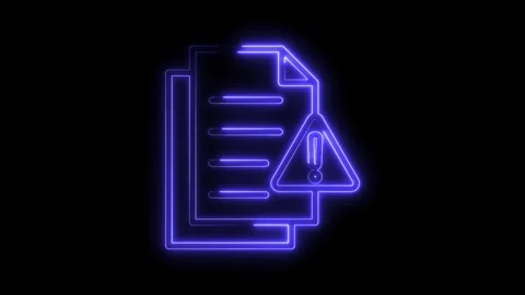 Neon document with warning sign alerting a potential error in data security Stock Footage 316842671