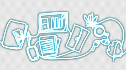 Neon documentation in the workplace. Shining tablet, documents, tablet. Stock Footage 182925038