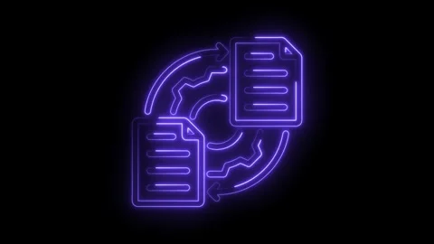 Neon documents exchange data sharing illustration on a black background Stock Footage 330781948