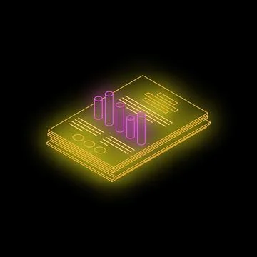 Neon documents with growing bar chart showing positive business results Stock Illustration