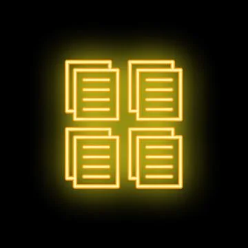 Neon documents icon glowing on a black background Stock Illustration