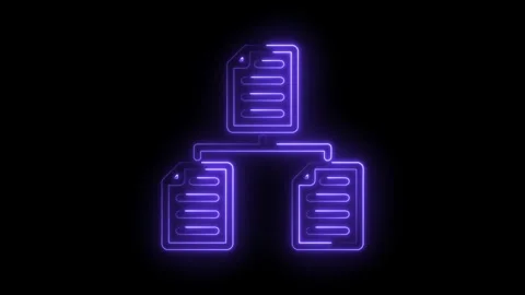 Neon documents network diagram glowing blue illustration data sharing and file 動画素材 330782625