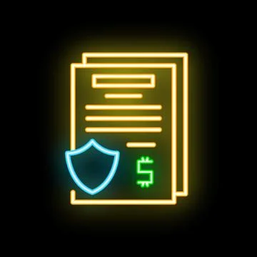 Neon documents with shield and dollar sign representing secure payment Stock Illustration