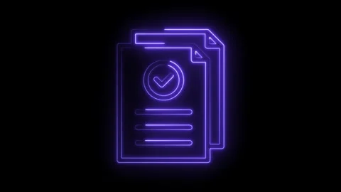 Neon documents with tick box motion graphic on black background for business Stock Footage 330777516