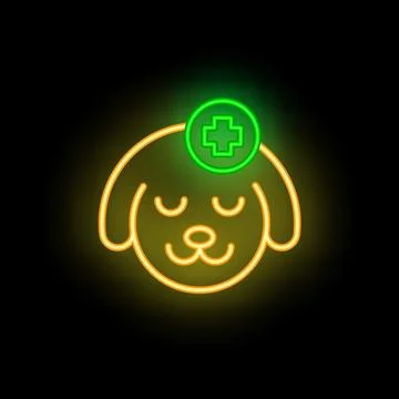 Neon dog head icon representing veterinary medicine Stock Illustration