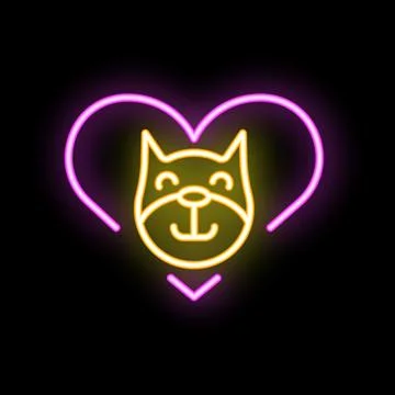 Neon doggy face smiling inside glowing heart shape Stock Illustration