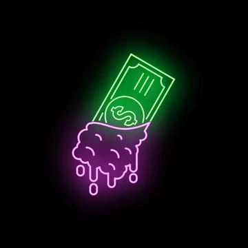 Neon dollar bill melting, losing value concept Stock Illustration