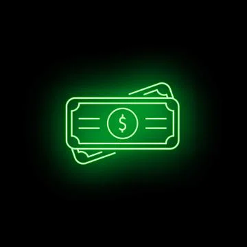 Neon dollar bills glowing on black background Stock Illustration