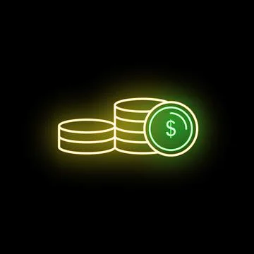 Neon dollar coins stack glowing finance currency Stock Illustration