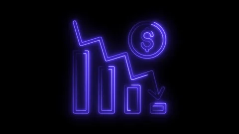 Neon dollar decline chart representing financial crisis and economic downturn Stock Footage 308707997