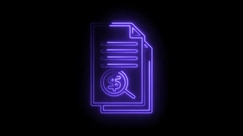 Neon dollar document analysis animated on black background finance review and Stock Footage 322958111