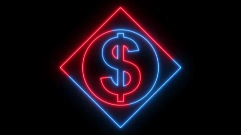 Neon dollar icon animation on black background.glowing neon dollar icon and.. Video stock 325615656