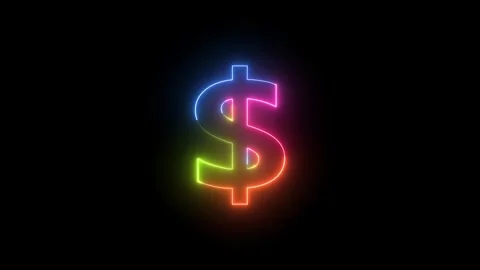 Neon Dollar Sign Animation Loop Vibrant Gradient Hues on Black Background G.. 動画素材 330411298