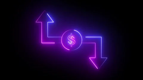 Neon Dollar Sign Arrows Up Down Fluorescent Finance Market Trend Abstract B.. Stock Footage 337958780