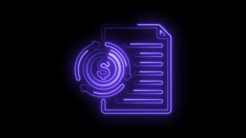 Neon dollar sign in circular arrows next to document representing financial.. Stock Footage 346009004