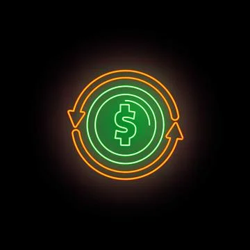 Neon dollar sign with circulating exchange arrows Stock Illustration