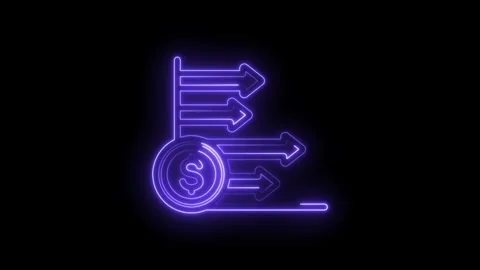 Neon dollar sign coin with multiple arrows pointing right symbolizing finan.. Stock Footage 346132572