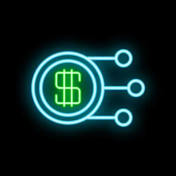 Neon dollar sign connected to network representing digital finance Stock Illustration