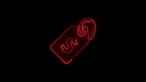 Neon dollar sign glows brightly against a dark backdrop representing a glow.. Stock Footage 345550314