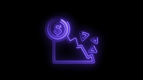 Neon dollar sign graph down arrow falling stock market crisis financial loss Stock Footage 333954352