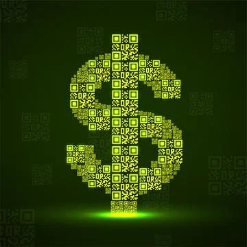 Neon dollar sign of qr code. Vector illustration 스톡 일러스트