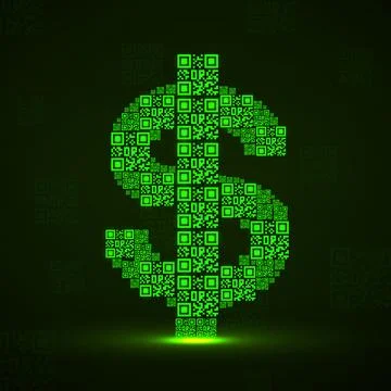 Neon dollar sign of qr code. USD neon icon. Vector illustration Illustrazione stock