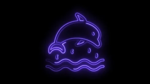 Neon dolphin jumping out of water glowing purple design on black background Stock Footage 322983851