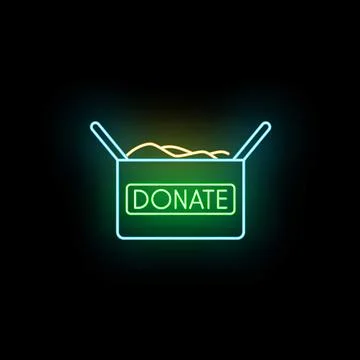 Neon donate box shining, symbol of charity and giving Stock Illustration