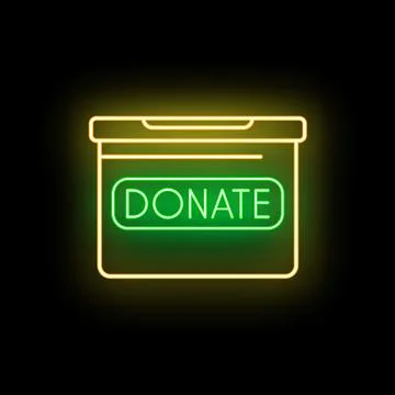 Neon donate button showing charity and online contribution Stock Illustration