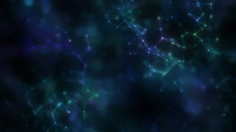 Neon dots and lines of light connect to form a polygonal structure that slowly Stock Footage 166015502