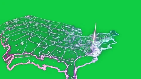 Neon dots appearing, sparking layers forming US wire map, pink beam marking data Stock Footage 346893148