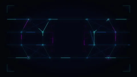Neon dots, lines, technology HUD overlay animation loop with glowing elements Stock Footage 346738733