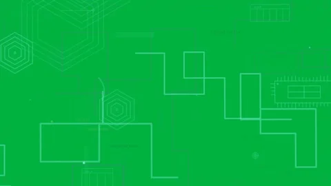 Neon dots sparking HUD schematic emerging on transparent bg, connecting hexes Stock Footage 333972285