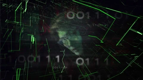 Neon dotted lines starting from edges forming wireframe around smoky face, Stock Footage 329576016